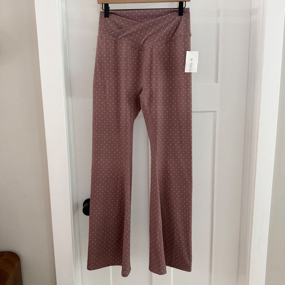 AS Revival Polka Dot Crossover Flare Leggings Brown Pink NWT Preppy Barbie